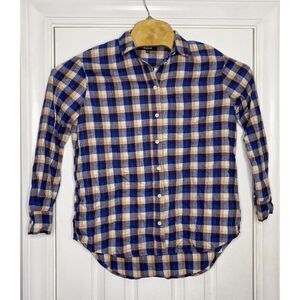 Madewell Women's‎ Flannel Sunday Shirt in Delgany Plaid Blue Shadow XS New